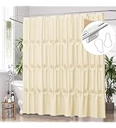 AmazerBath Ruffle Shower Curtains for Bathroom - Floral Ruffled Fabric Cream Shower Curtain Set, ...