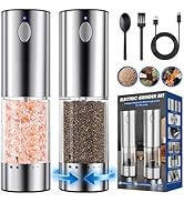 HomeHacks 2 Pack Rechargeable Electric Salt and Pepper Grinder Set with LED Light, Stainless Stee...