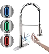 OWOFAN Touchless Kitchen Faucet with Pull Down Sprayer LED Light Single Handle Kitchen Sink Fauce...