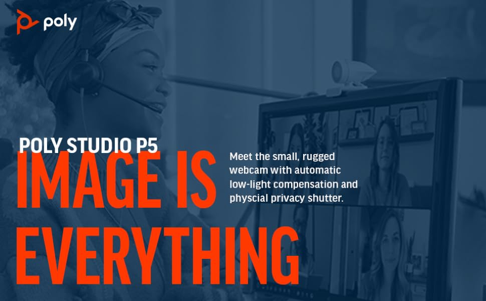 Poly P5 Webcam - rugged 1080p webcam with auto low-light compensation and privacy shutter