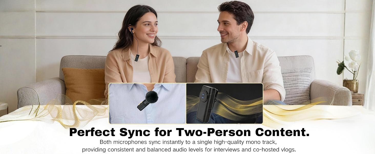 Dual receiver wireless mic for multi-device recording, two receiver lapel microphone kit