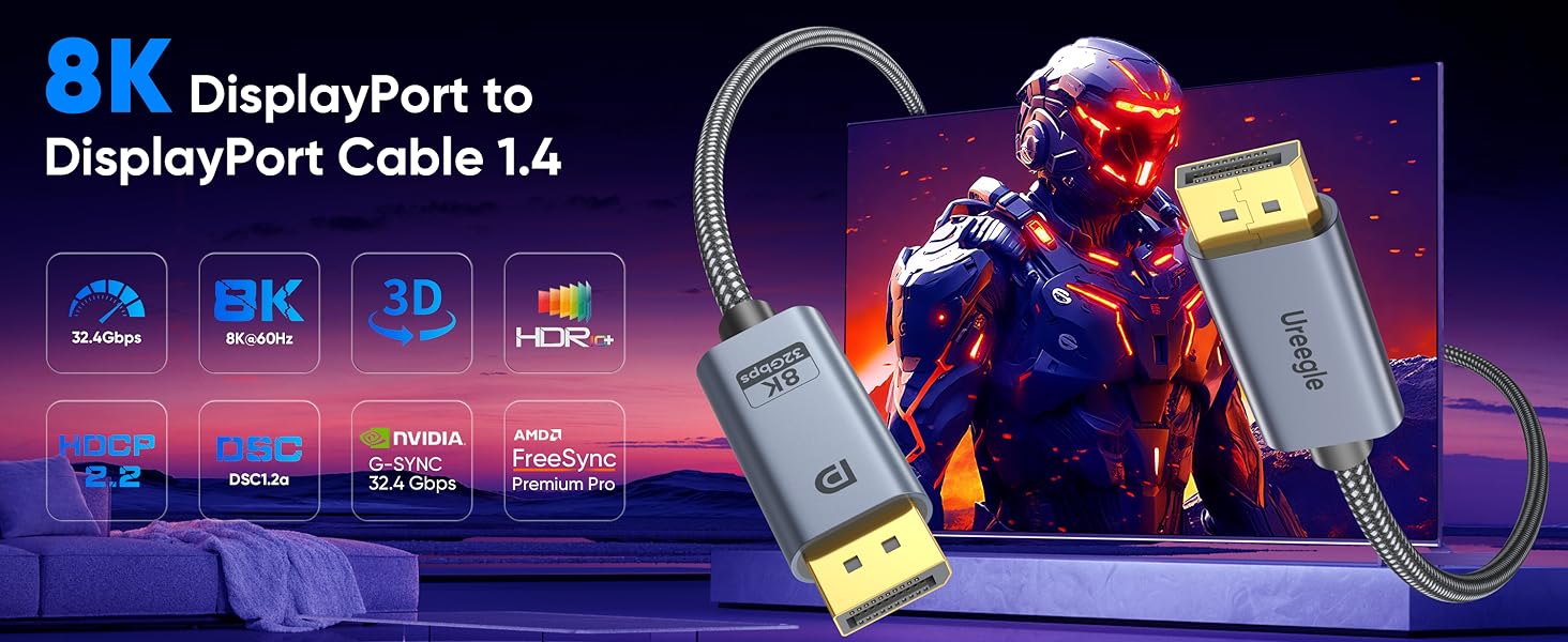 8K@60Hz Displayport cable 1.4