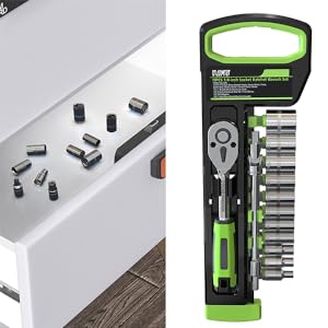 Ratchet socket wrench set with storage device