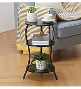 Small Waist Round Side Table with Storage Shelf, 3-Tier Modern Side Table, Round End Table Small ...