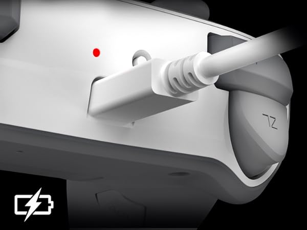 An image highlighting the controller's rechargeable battery