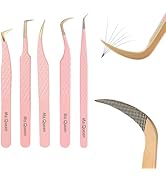 Ms.Queen Lash Tweezers For Eyelash Extensions,5Pcs Professional Fiber Tip Grip Curved 45 90 Degre...