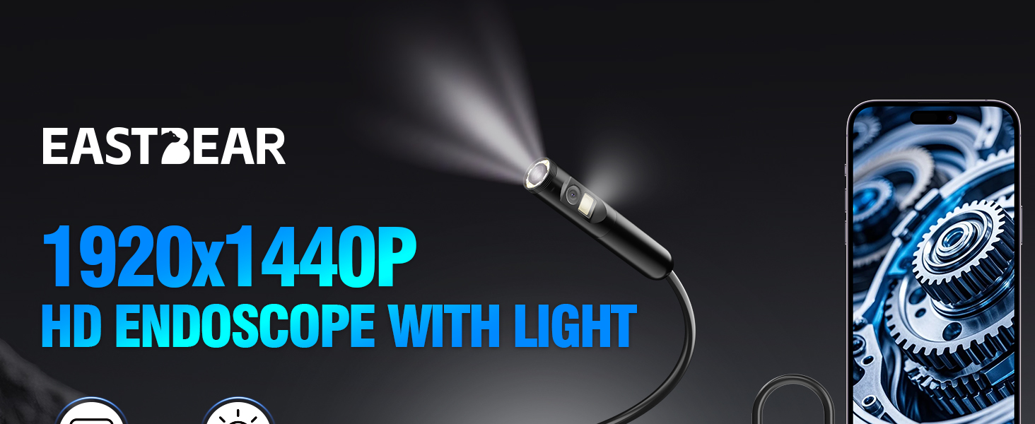 EASTBEAR Endoscope Camera with Light, 1920P HD Borescope with 8 Adjustable LEDs 1