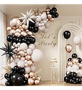 Adeyoo Black and Gold balloon Arch Garland Kit - Black Gold White Balloons with Sand White, Metal...