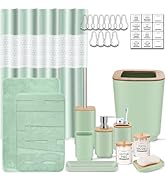 IMAVO Complete Green Bathroom Set,Non Slip Super Absorbent Rugs &amp; Waterproof Shower Curtain with ...