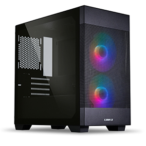 This is a black clean aesthetic micro ATX computer case from LIAN LI 