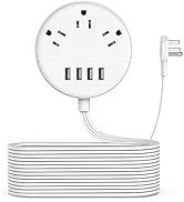 25 FT Flat Extension Cord, Ultra Thin Flat Plug Power Strip with 4 USB Ports 3 Outlets, Wall Moun...