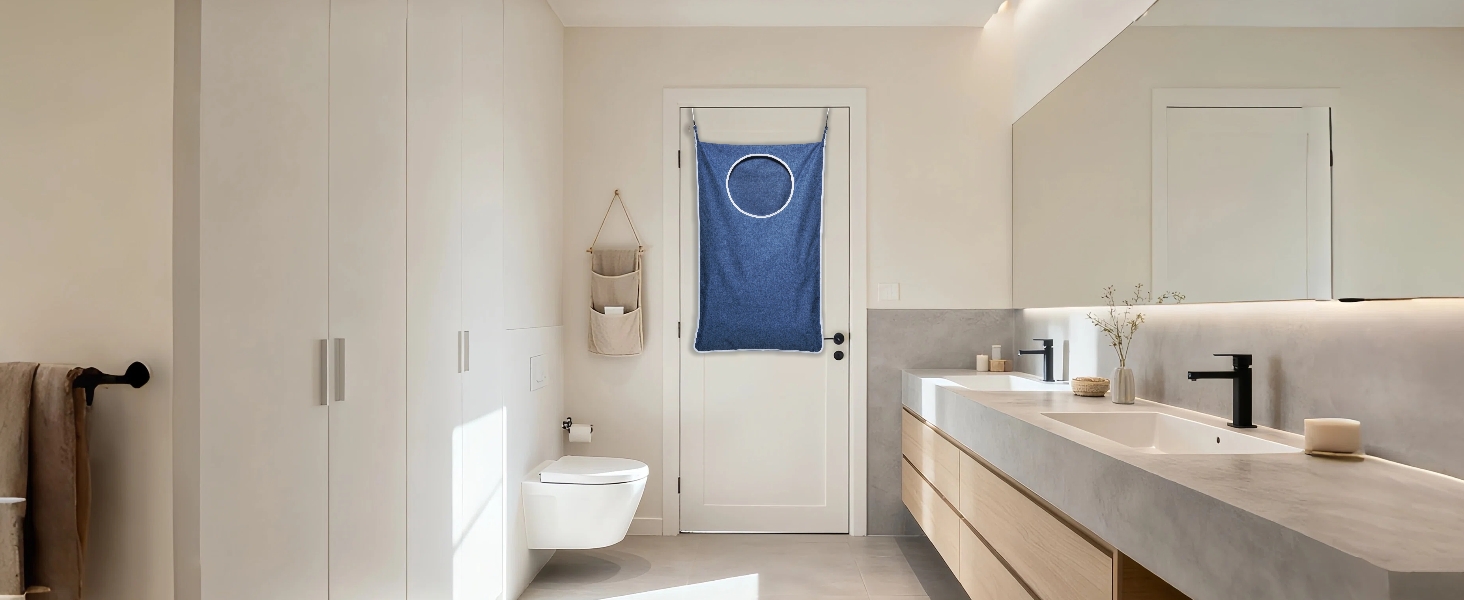 hanging laundry hamper bag-blue
