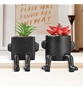 ONEDONE Succulent Plants Artificial Cute Fake Plants 2 PCS with Human Shaped Pots Mini Potted Fak...