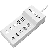 USB C Charger,10 Ports USB Charger Station with 6 Ports USB-C Charger, Desktop 50W Multi Port USB...