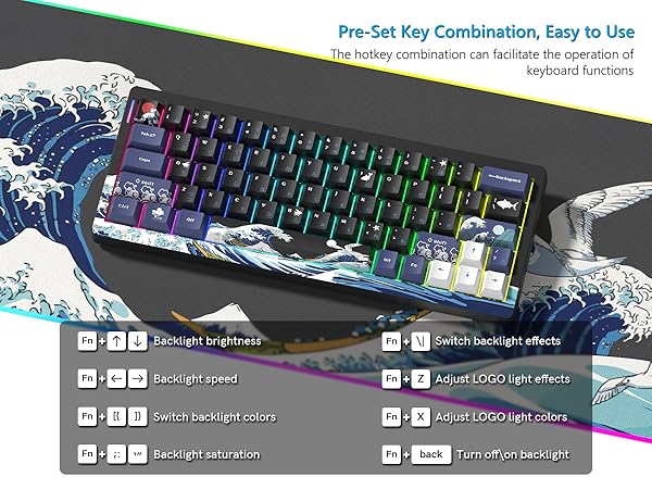 60% Percent Keyboard Wireless with QMK/VIA, Gaming Keyboard Kanagawa, Creamy Keyboard black