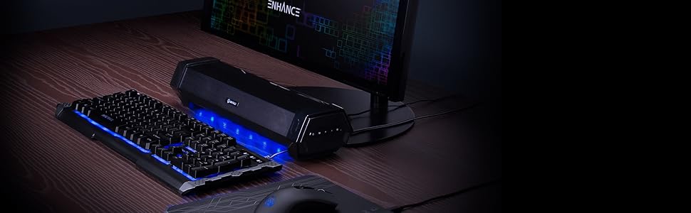 Attack Gaming Speaker Soundbar, Under Monitor PC Sound Bar LED Speaker with 40W Peak Audio Power