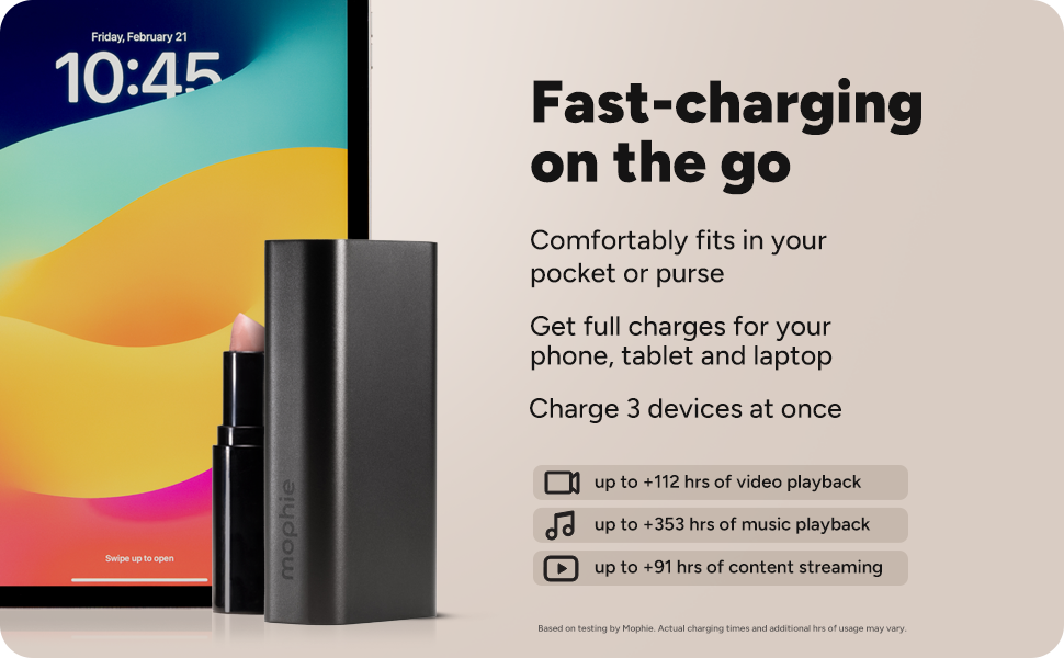 fast-charging on the go. Charge 3 devices at once.