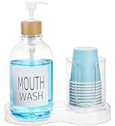 Mouthwash Dispenser for Bathroom, 16oz Plastic Mouthwash Dispenser with Cup Holder and Tray Mouth...