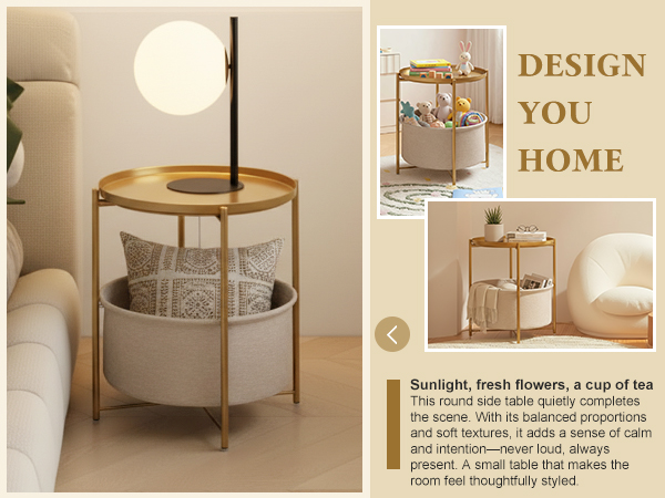gold side table; gold round side table