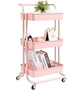 danpinera 3 Tier Rolling Utility Cart with Hooks &amp; Handle Storage Organization Shelves for Kitche...
