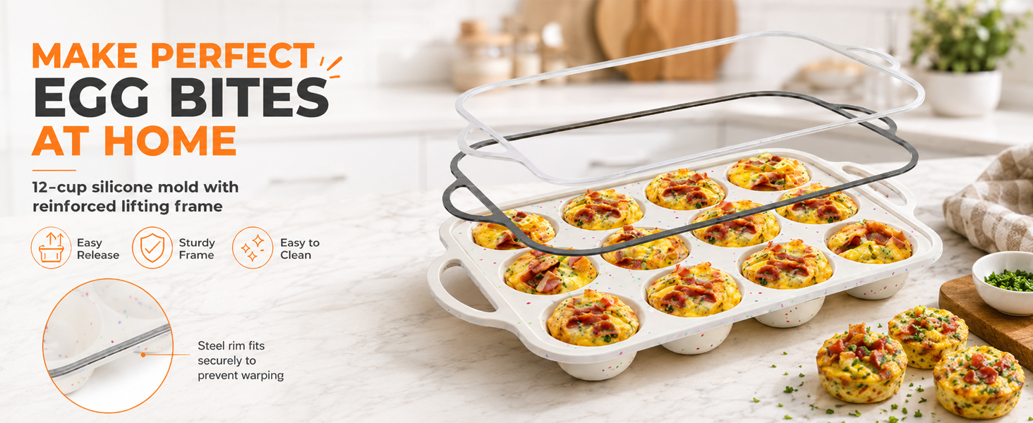 Egg Bites Silicone Mold with Metal Frame