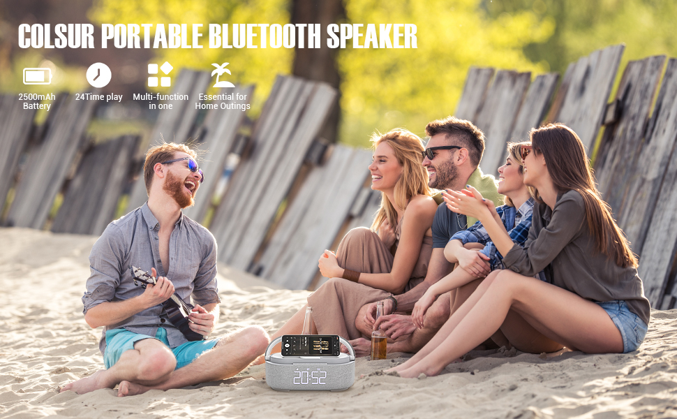 Bluetooth Speaker with Digital Alarm Clock Wireless Charger, FM Clock Radio Adjustable Night Light