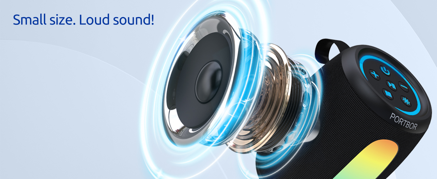 Portable small speaker and loud sound! Clear bass, powerful midrange, hifi teble.