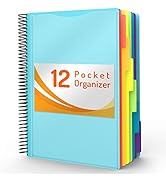 12 Pocket Project Organizer, Forvencer 1/6-cut Tab Binder Organizer w Sticky Labels, Multi Pocket...