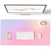 Colorful Star Large Mouse Pad Pink, Girly Desk Mat Aesthetic PU Leather Laptop Mat 31.5 x 15.7 in...