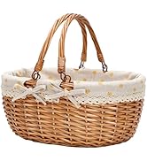 G GOOD GAIN Wicker Picnic Basket with Double Folding Handles,Willow Picnic Hamper,Natural Hand Wo...