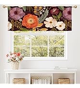 MitoVilla Purple Floral Valance Curtains for Living Room, Abstract Plant Pattern Semi Sheer Kitch...