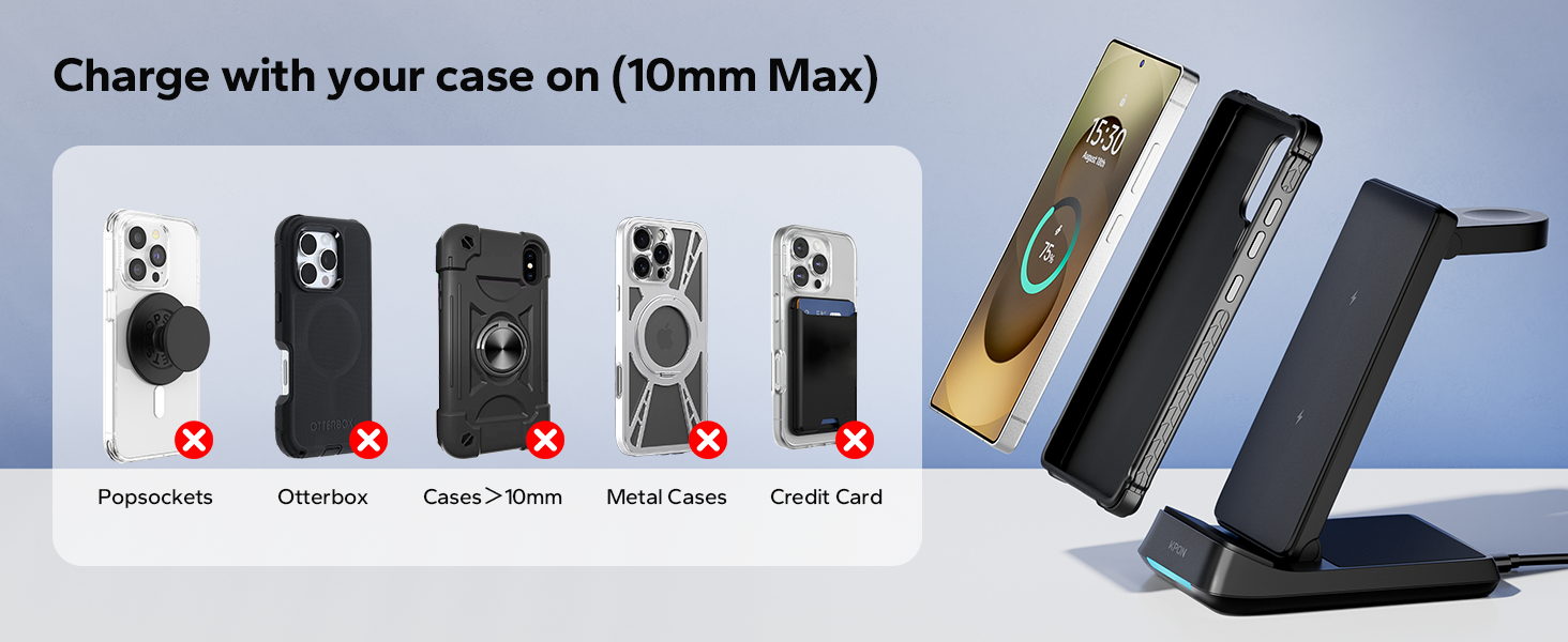 wireless 3in1 foldable charging station for thick cases