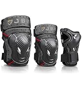JBM Adult Youth Bike Knee Pads and Elbow Pads with Wrist Guards Protective Gear Set for Biking, R...