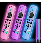 3 Pack Silicone Remote Cover, Anti Slip Protective Case with Color Lanyard Glow in The Dark (Glow...