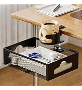 XULIONTS Clamp-On Under Desk Organizer with Cup Holder, 360° Rotating Mesh Drawer with Cable Hole...