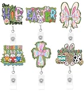 elephtree Easter Badge Reels ,Glitter Bunny Retractable ID Badge Holder for Nurses, 6 Pack Easter...