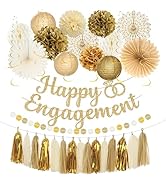 Roetyce Engagement Party Decorations, Gold Glitter Happy Engagement Banner, Almost Married/Just E...