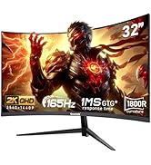 Gawfolk 32 inch 2K QHD(2560×1440P) 165Hz Curved Gaming Monitor,PC Screen, 1ms,FreeSync, 98% sRGB,...