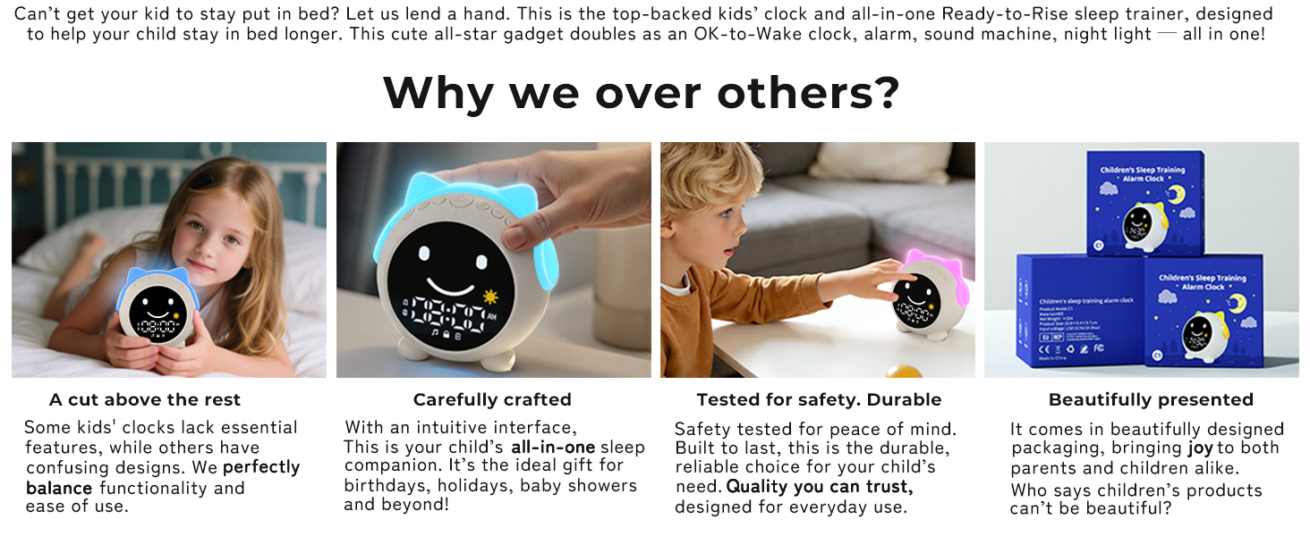 kids alarm clock hatch ok to wake bedroom room toddler children cute night light boy girl sleep