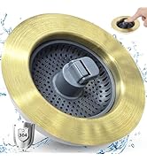 Hygie Rinse 3-in-1 Pop Up Kitchen Sink Strainer Stopper Combo, Shiny Gold Stainless Steel Shell f...