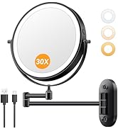 Auxmir 1X/30X Wall Mounted Lighted Makeup Mirror, 8" Rechargeable Double-Sided Magnifying Mirror ...