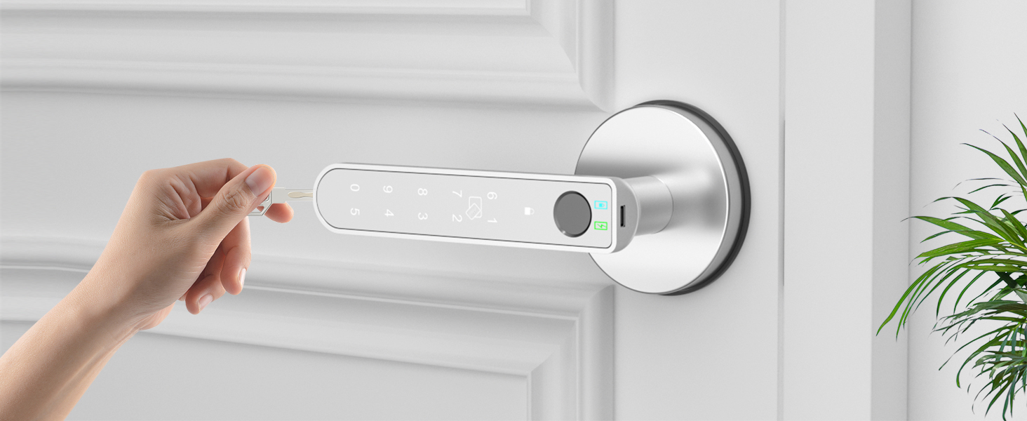 Smart Bedroom Door Lock Key Unlock Silver 