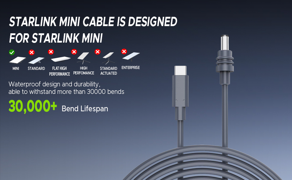 Starlink Mini USB-C to DC Power Cable,