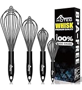HOTEC 4 Pieces Silicone Whisks Set, Wire Balloon Whisks Egg Beater, Non-slip Handle Whisk for Non...