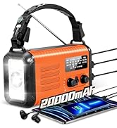 20000mAh Emergency Solar Crank Radio, 4 Ways Powered Portable Weather Radio AM/FM NOAA with USB C...