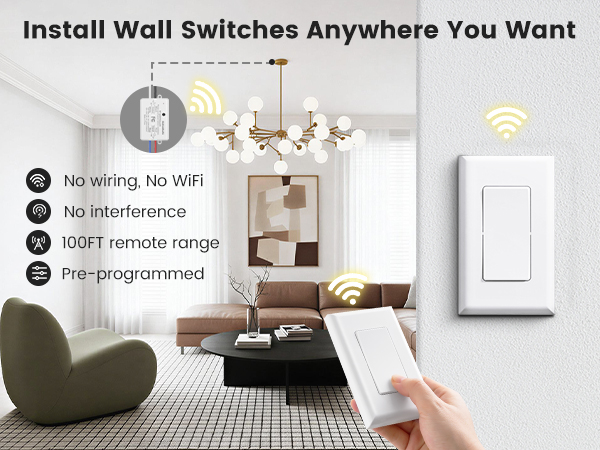 SURAIELEC Wireless Light Switch and Receiver Kit, Wall Switch