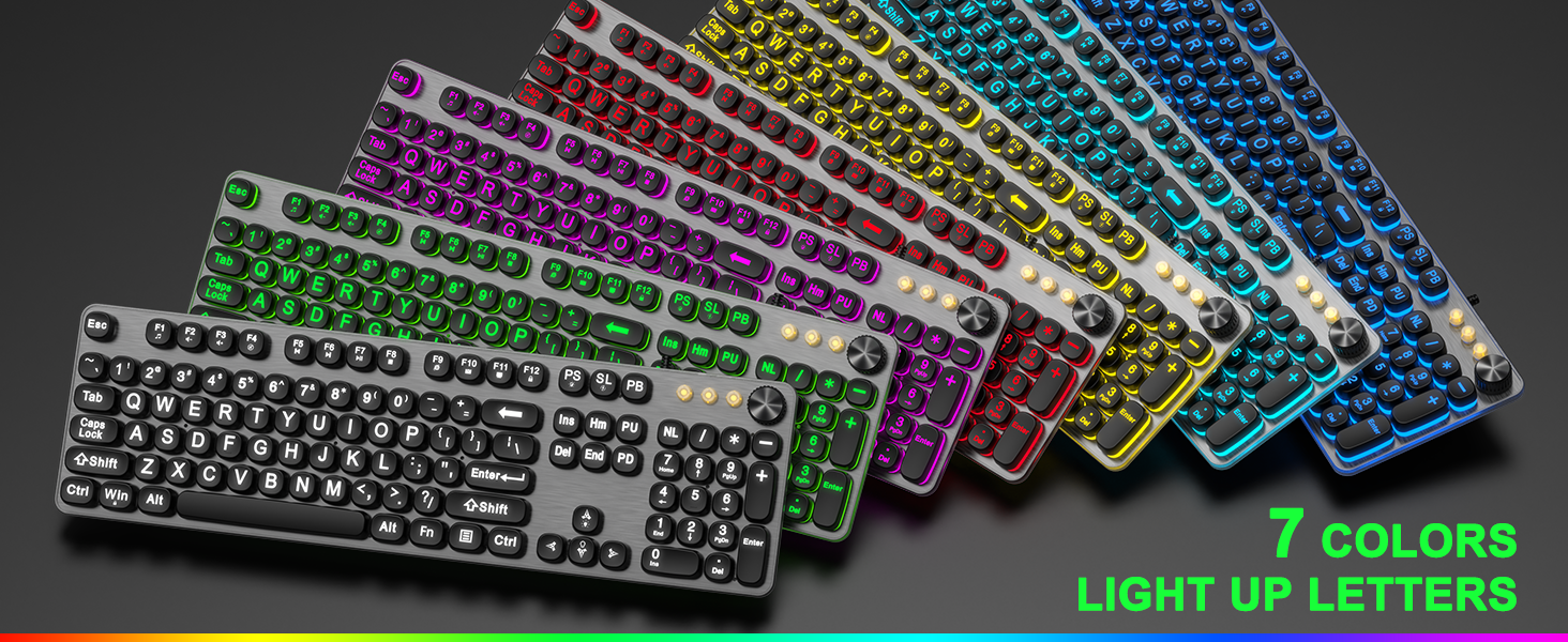 large print backlit keyboard wired usb lighted computer keyboards with 7-color backlit