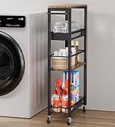Kssiaz Slim Storage Rolling Cart, 4 Tier Narrow Cart with Wheels, Metal Kitchen Rolling Cart for ...