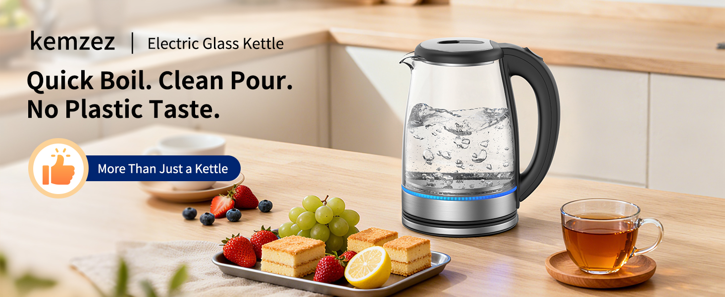 Electric Kettle Glass 2L, 1500W Fast Boiling Hot Water Boiler with Auto Shut-Off, LED Light