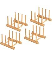 HBlife 4pcs Bamboo Dish Plate Bowl Cup Book Pot Lid Cutting Board Drying Rack Stand Drainer Stora...